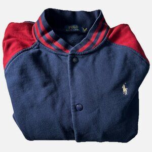 Polo Ralph Lauren Navy Red Fleece Baseball Bomber Varsity Jacket Mens XL Preppy